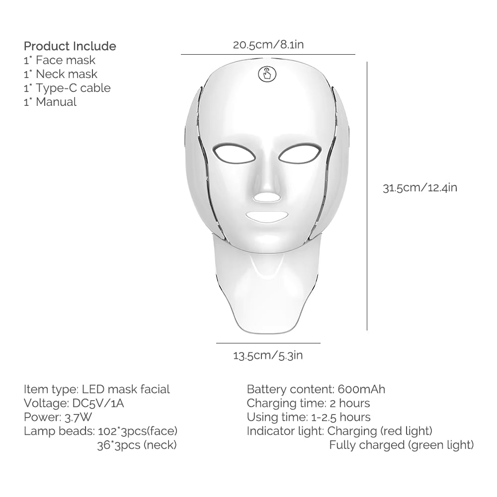 7-Color Wireless LED Light Therapy Mask for Face & Neck