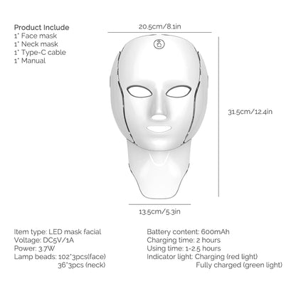 7-Color Wireless LED Light Therapy Mask for Face & Neck
