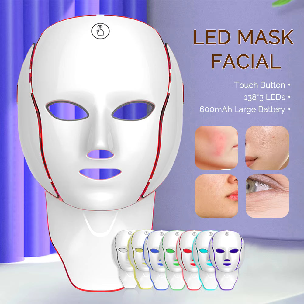 7-Color Wireless LED Light Therapy Mask for Face & Neck