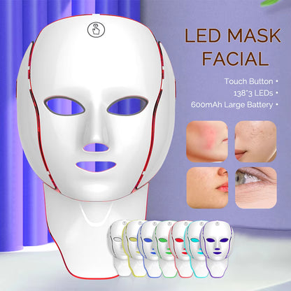 7-Color Wireless LED Light Therapy Mask for Face & Neck