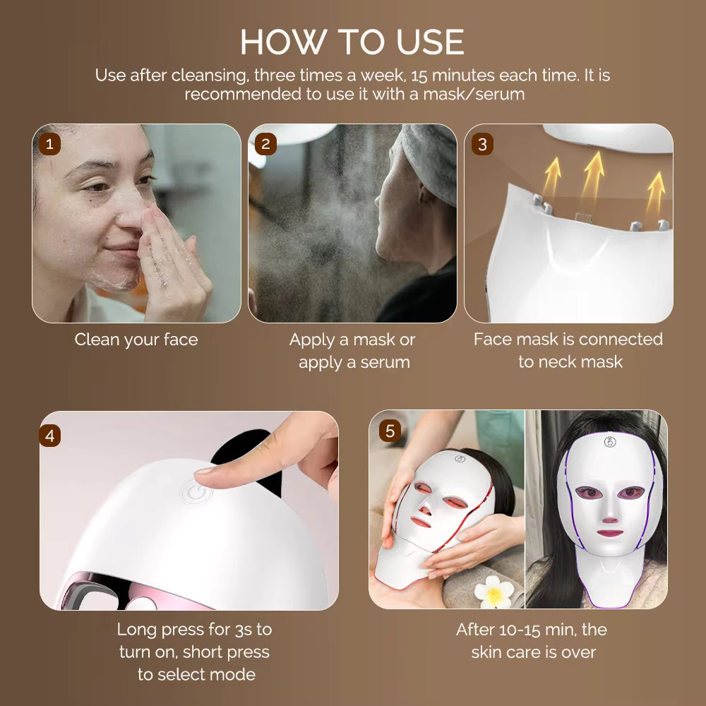 7-Color Wireless LED Light Therapy Mask for Face & Neck