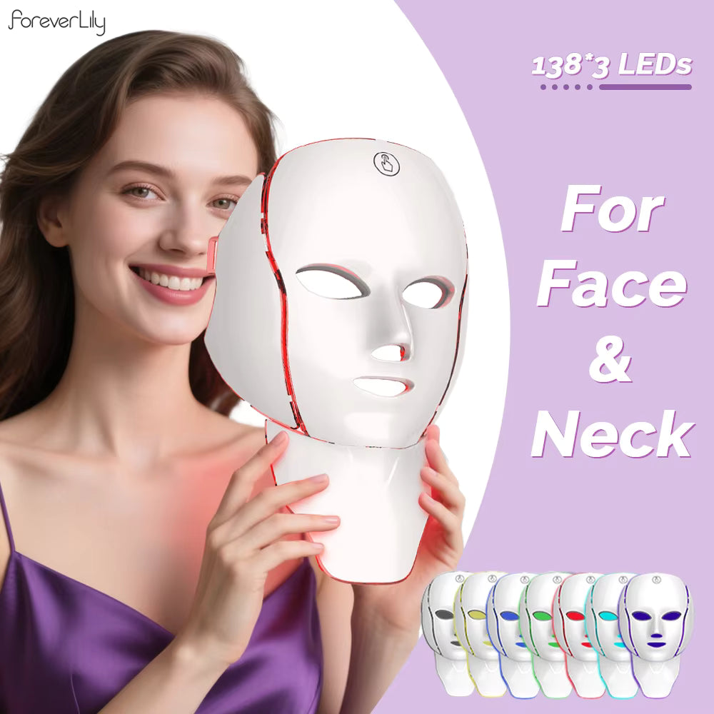 7-Color Wireless LED Light Therapy Mask for Face & Neck