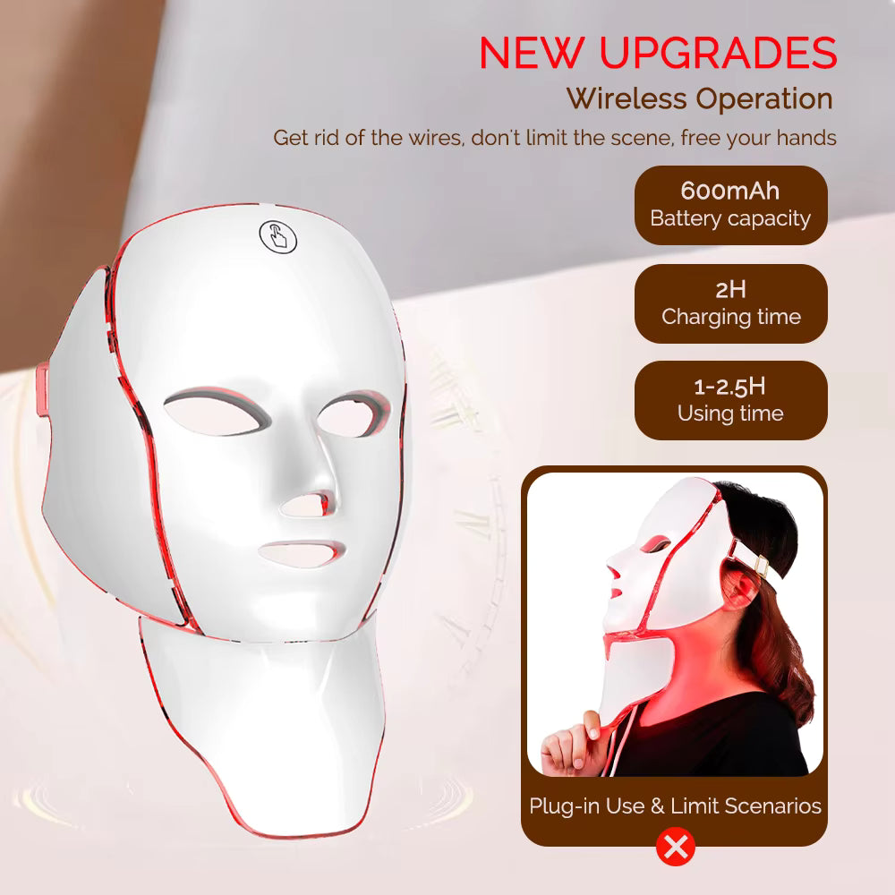 7-Color Wireless LED Light Therapy Mask for Face & Neck