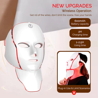 7-Color Wireless LED Light Therapy Mask for Face & Neck